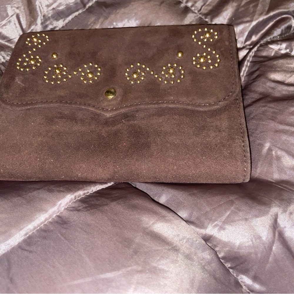 Brown Suede YSL wallet with Gold Accents
